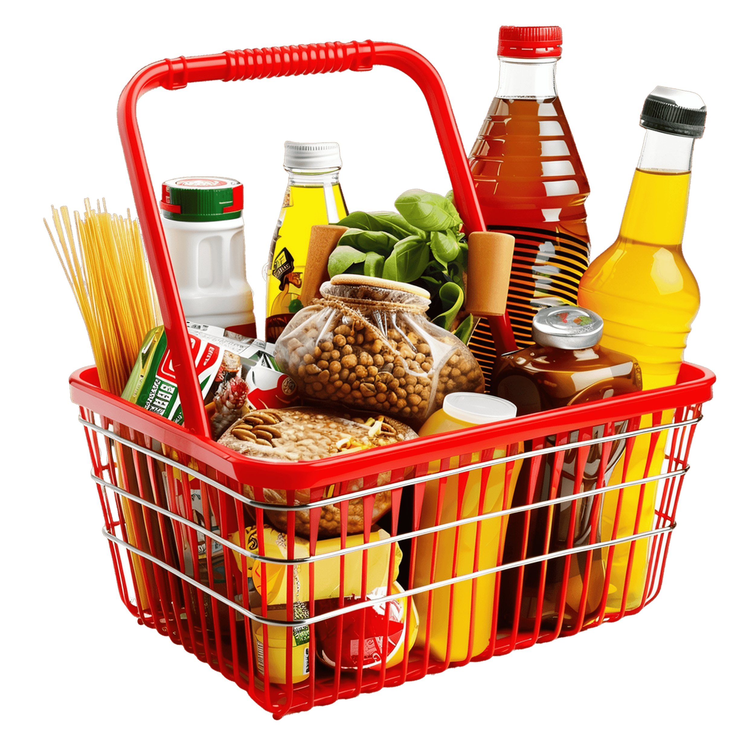 Shopping basket full of groceries